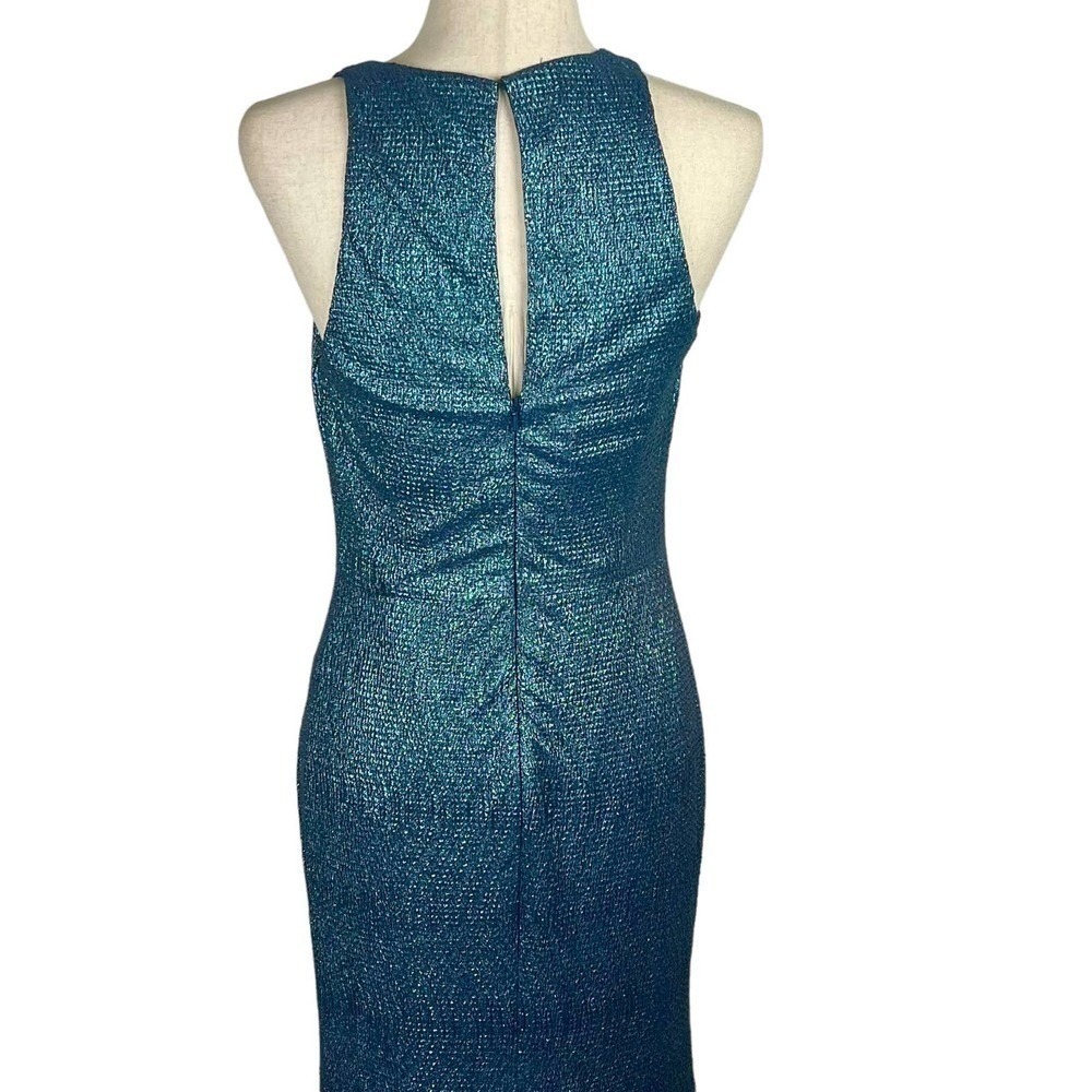 Dessy Collection 3063 Midnight Blue Metallic Column Gown High Slit 10R - Picture 13 of 16